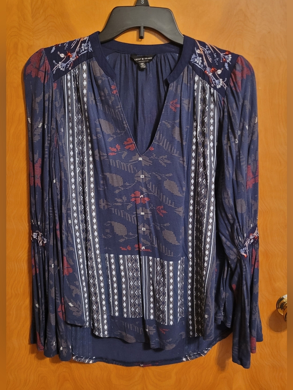 Lucky Brand Flare Sleeve Boho Embroidered Long Sleeve Top